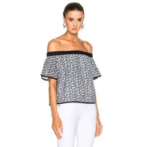 rag & bone Black and White Off-Shoulder Floral Blouse